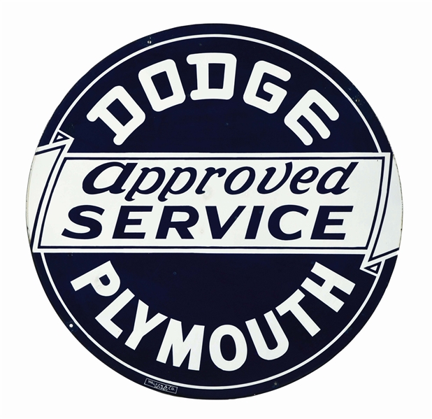 DODGE PLYMOUTH APPROVED SERVICE PORCELAIN SIGN. 