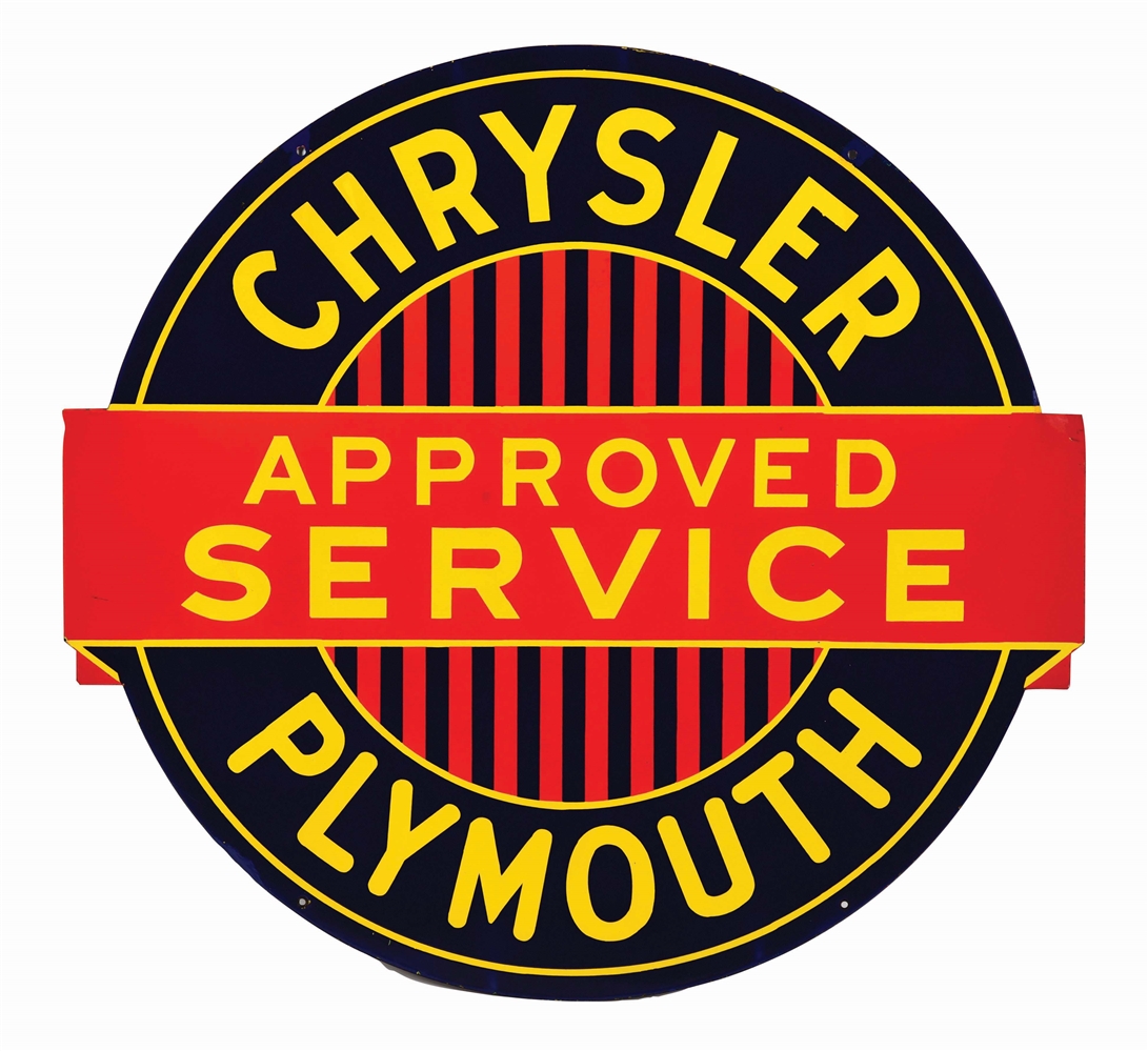CHRYSLER PLYMOUTH APPROVED SERVICE PORCELAIN SIGN. 