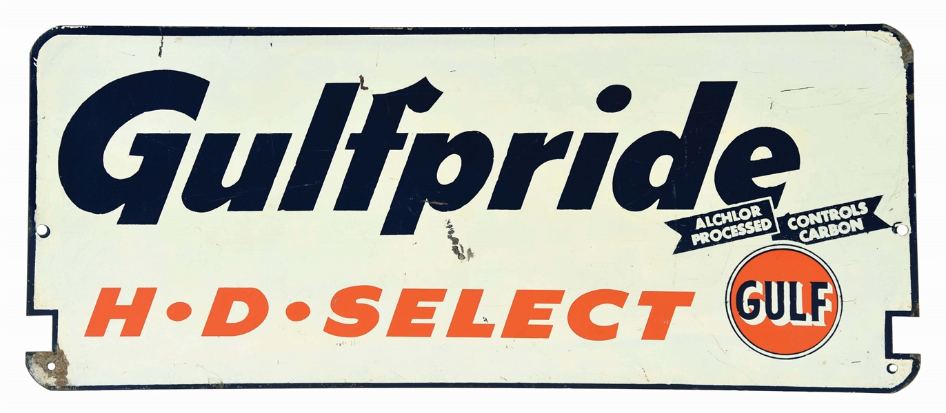 GULFPRIDE HD SELECT MOTOR OIL TIN OIL RACK SIGN.