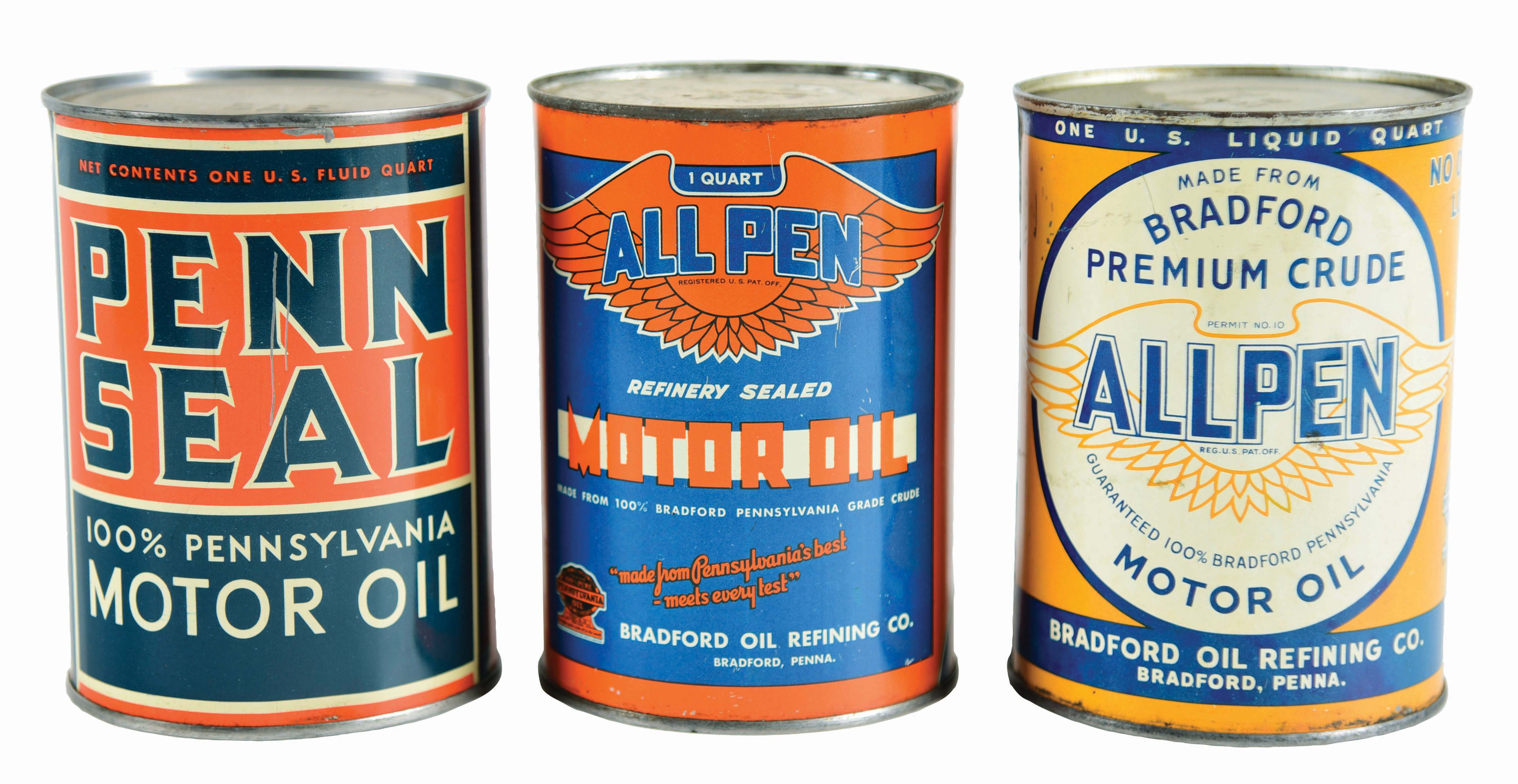 Lot Detail - LOT OF 3: ONE QUART CANS FROM ALLPEN & PENN SEAL MOTOR OILS.