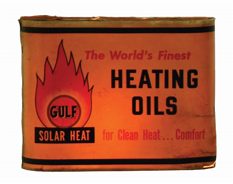 GULF SOLAR HEAR HEATING OILS CARDBOARD SERVICE STATION LIGHT UP DISPLAY. 