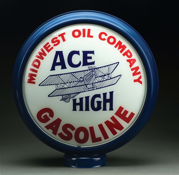REPRODUCTION ACE HIGH GASOLINE COMPLETE 15" GLOBE ON HIGH PROFILE METAL BODY. 