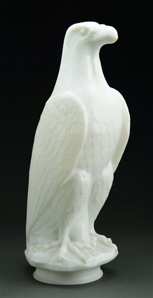 WHITE EAGLE GASOLINE FULL FEATHER BLUNT NOSE ONE PIECE CAST MILK GLASS GLOBE. 