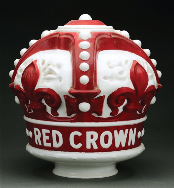 RED CROWN GASOLINE ONE PIECE CAST GLOBE W/ RAISED LETTERING. 