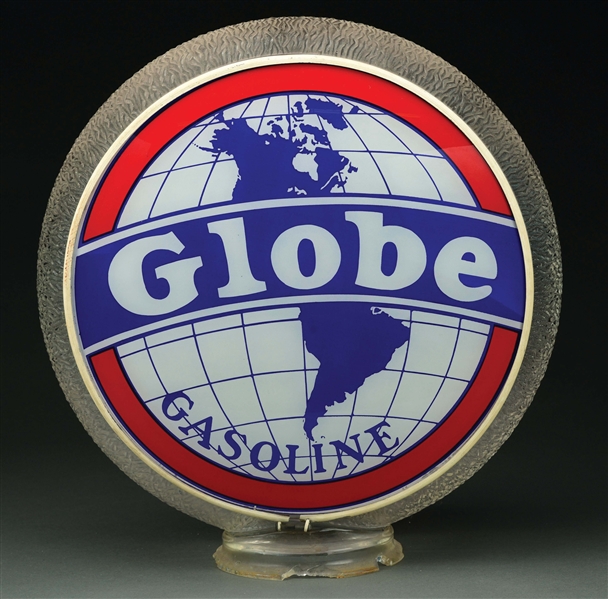 GLOBE GASOLINE COMPLETE 13.5" GLOBE ON ORIGINAL CLEAR RIPPLE BODY. 