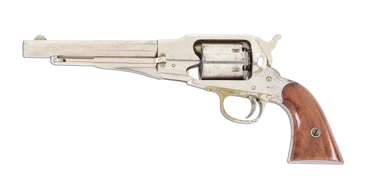 (A) NICKEL PLATED REMINGTON NEW MODEL NAVY SINGLE ACTION REVOLVER.
