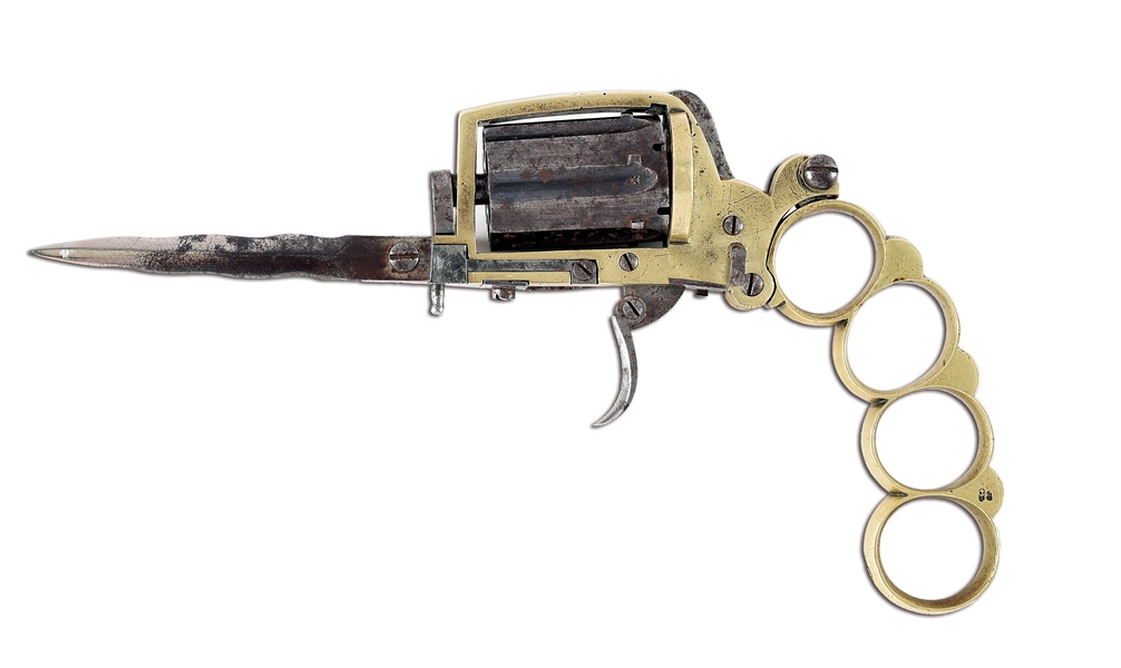 (A) DOLNE PATENT APACHE KNUCKLEDUSTER PISTOL WITH FOLDOUT KNIFE.