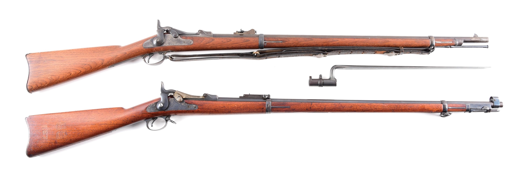 (A) LOT OF 2: SPRINGFIELD 1873 AND 1884 SINGLE SHOT RIFLES.