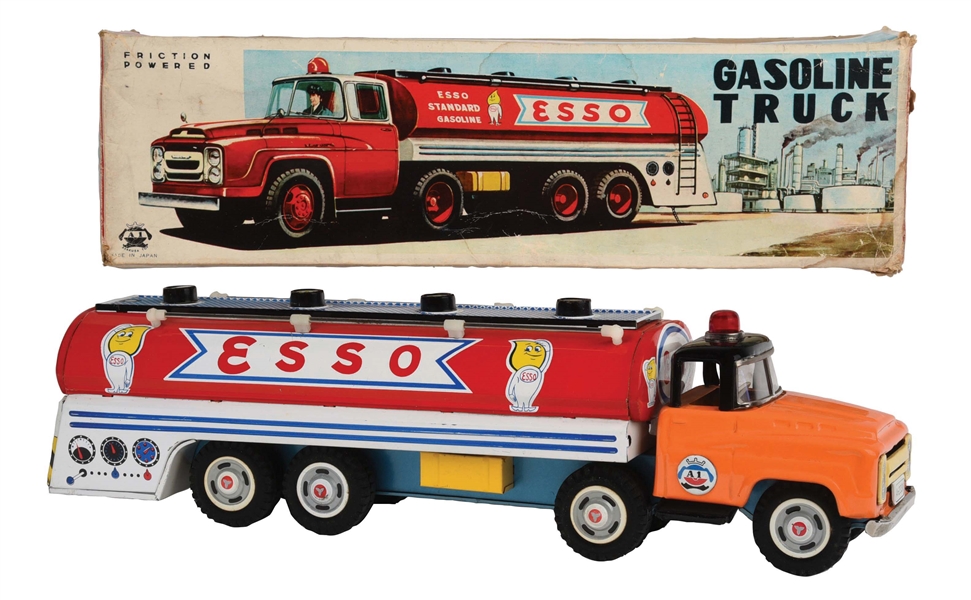 RARE JAPANESE TIN LITHO FRICTION ESSO TOY GASOLINE TRUCK.