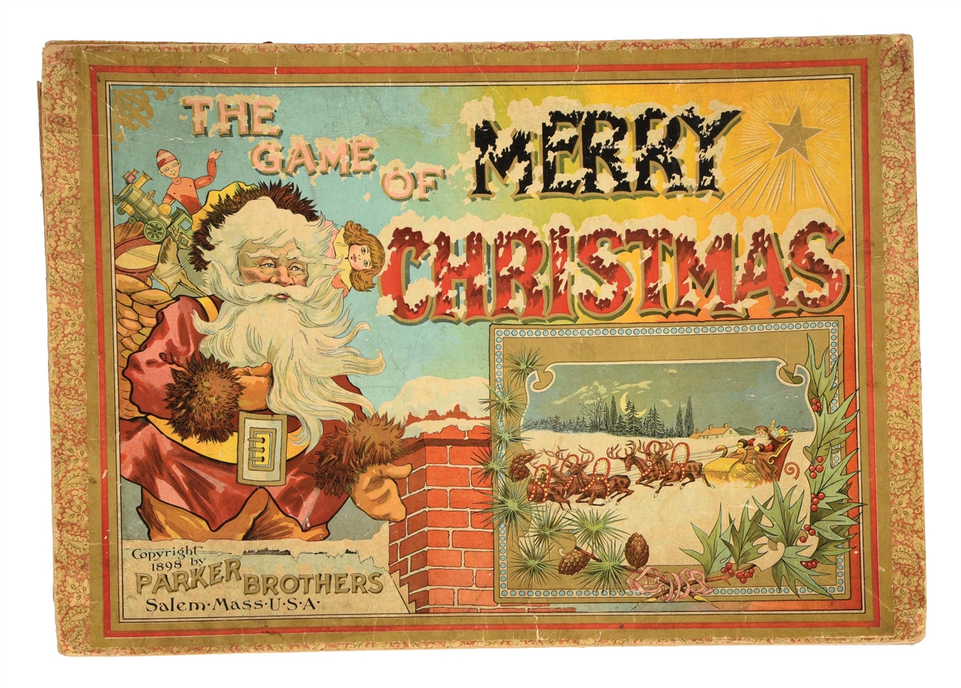 SCARCE 1898 PARKER BROTHERS GAME OF MERRY CHRISTMAS.