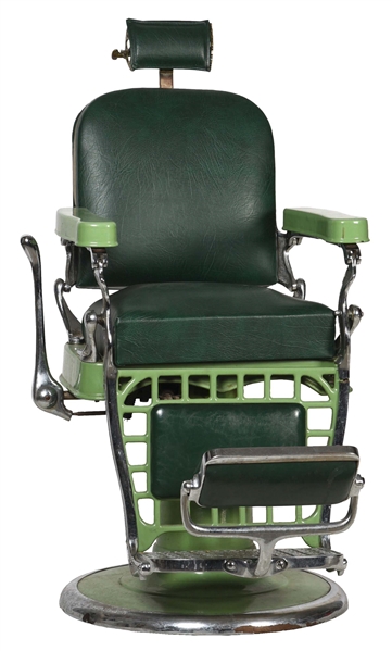 GREEN BARBER CHAIR.