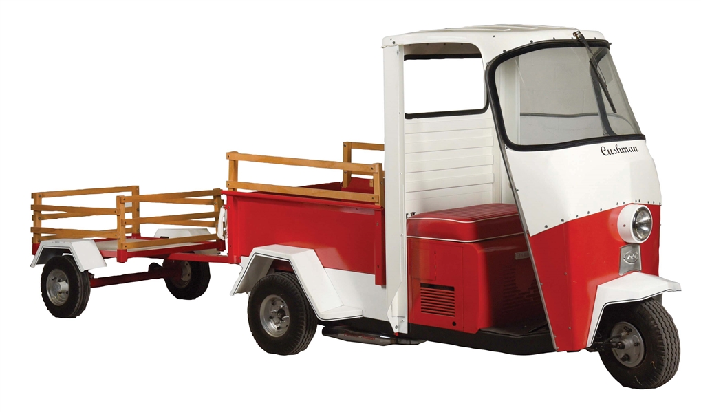 1965 CUSHMAN TRUCKSTER WITH TRAILER.