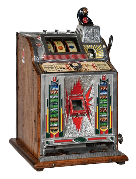 5¢ MILLS CONFECTION VENDER SLOT MACHINE WITH SKILL STOPS.