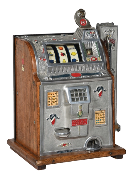 5¢ MILLS ROCK-OLA REVAMP SLOT MACHINE WITH SIDE VENDER.