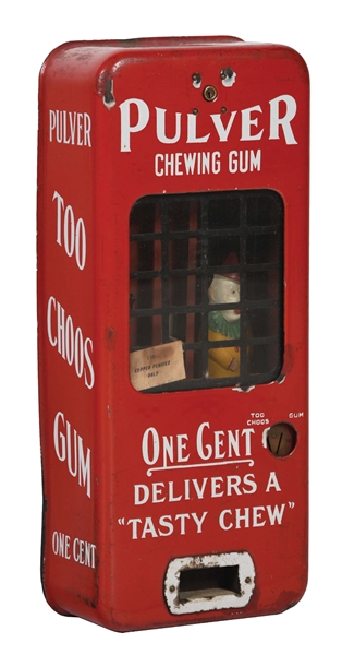 1¢ PULVER PORCELAIN GUM VENDING MACHINE.