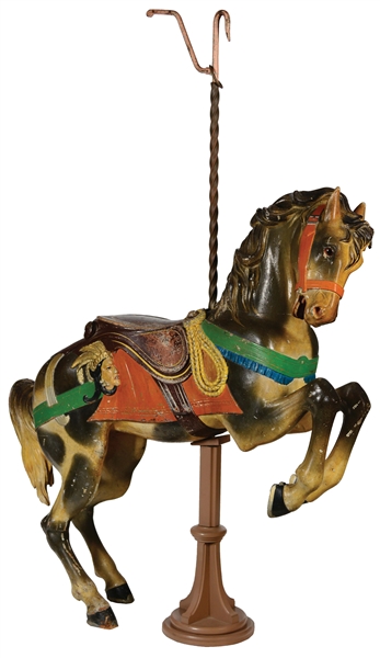 BEAUTIFUL CARVED WOODEN PRANCING CAROUSEL HORSE.