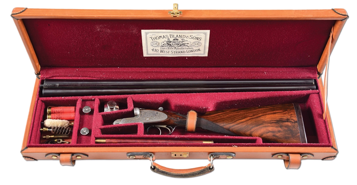 (C) CASED THOMAS BLAND & SONS SIDE 16 BORE SIDE BY SIDE SHOTGUN.