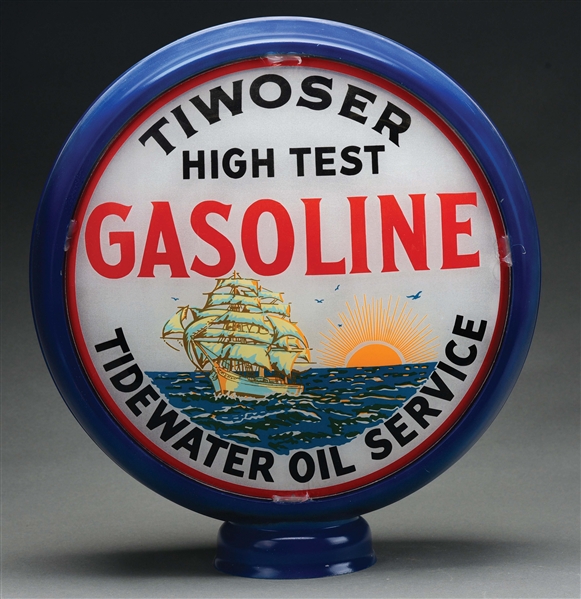 TIWOSER HIGH TEST GASOLINE COMPLETE 15" GLOBE ON METAL BODY. 