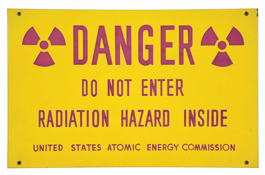 UNITED STATES ATOMIC ENERGY COMMISSION PORCELAIN DANGER SIGN.