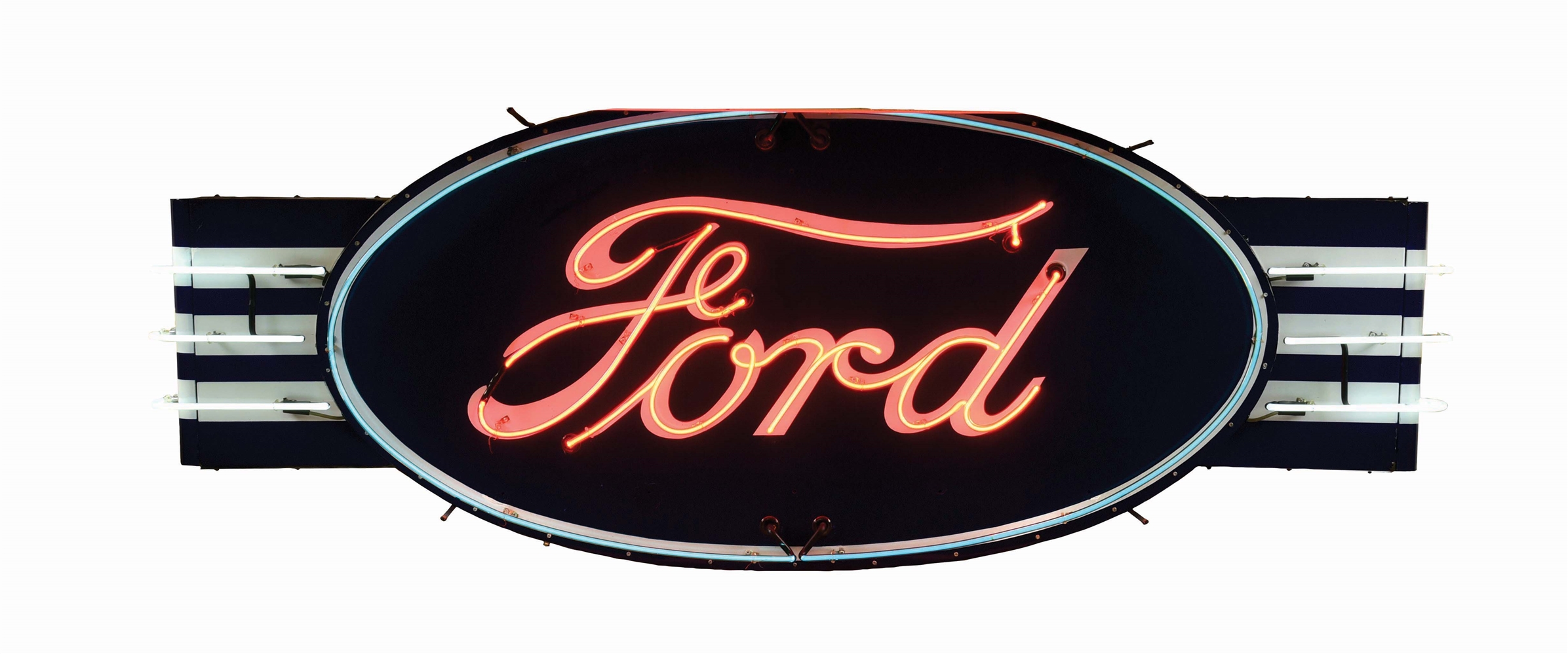 FORD MOTOR CARS PORCELAIN OVAL NEON SIGN W/ PORCELAIN WING ATTACHMENTS.