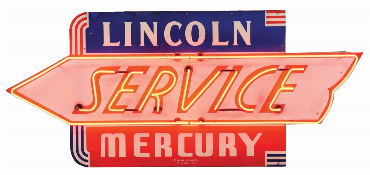 LINCOLN & MERCURY SERVICE DIE CUT PORCELAIN NEON SIGN.