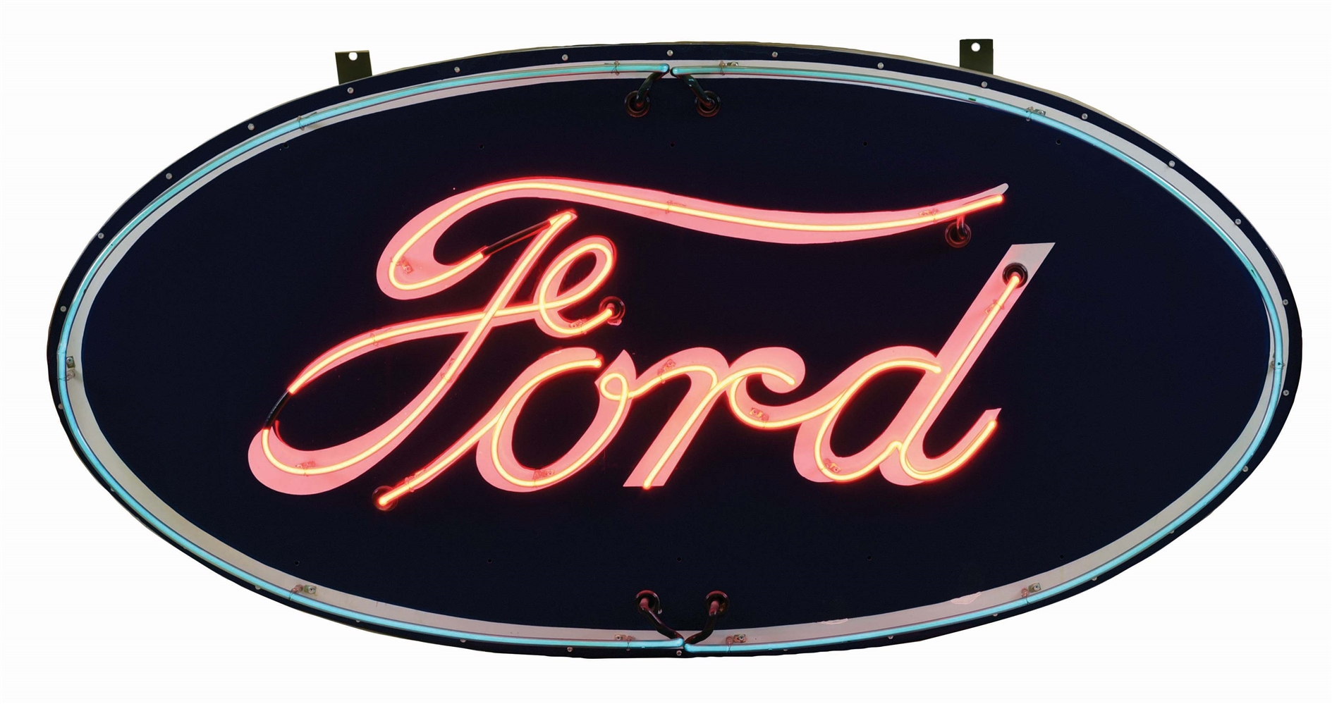 FORD MOTOR CARS PORCELAIN OVAL NEON SIGN.