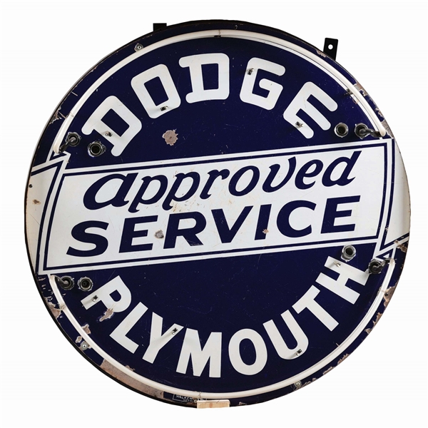DODGE PLYMOUTH APPROVED SERVICE PORCELAIN SIGN W/ ADDED NEON. 