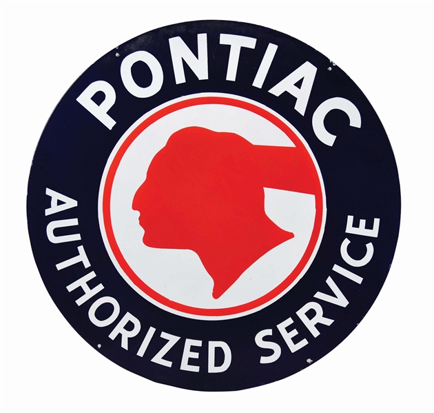 PONTIAC AUTHORIZED SERVICE PORCELAIN SIGN W/ CHOPPED FEATHER GRAPHIC. 