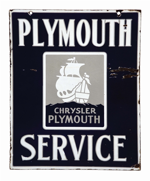 CHRYSLER PLYMOUTH SERVICE PORCELAIN SIGN W/ SHIP GRAPHICS. 