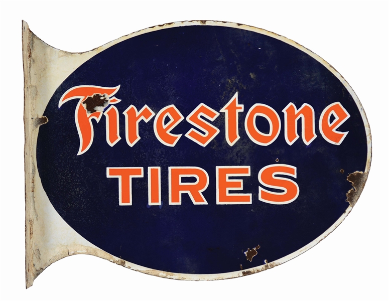 FIRESTONE TIRES PORCELAIN SERVICE STATION FLANGE SIGN.