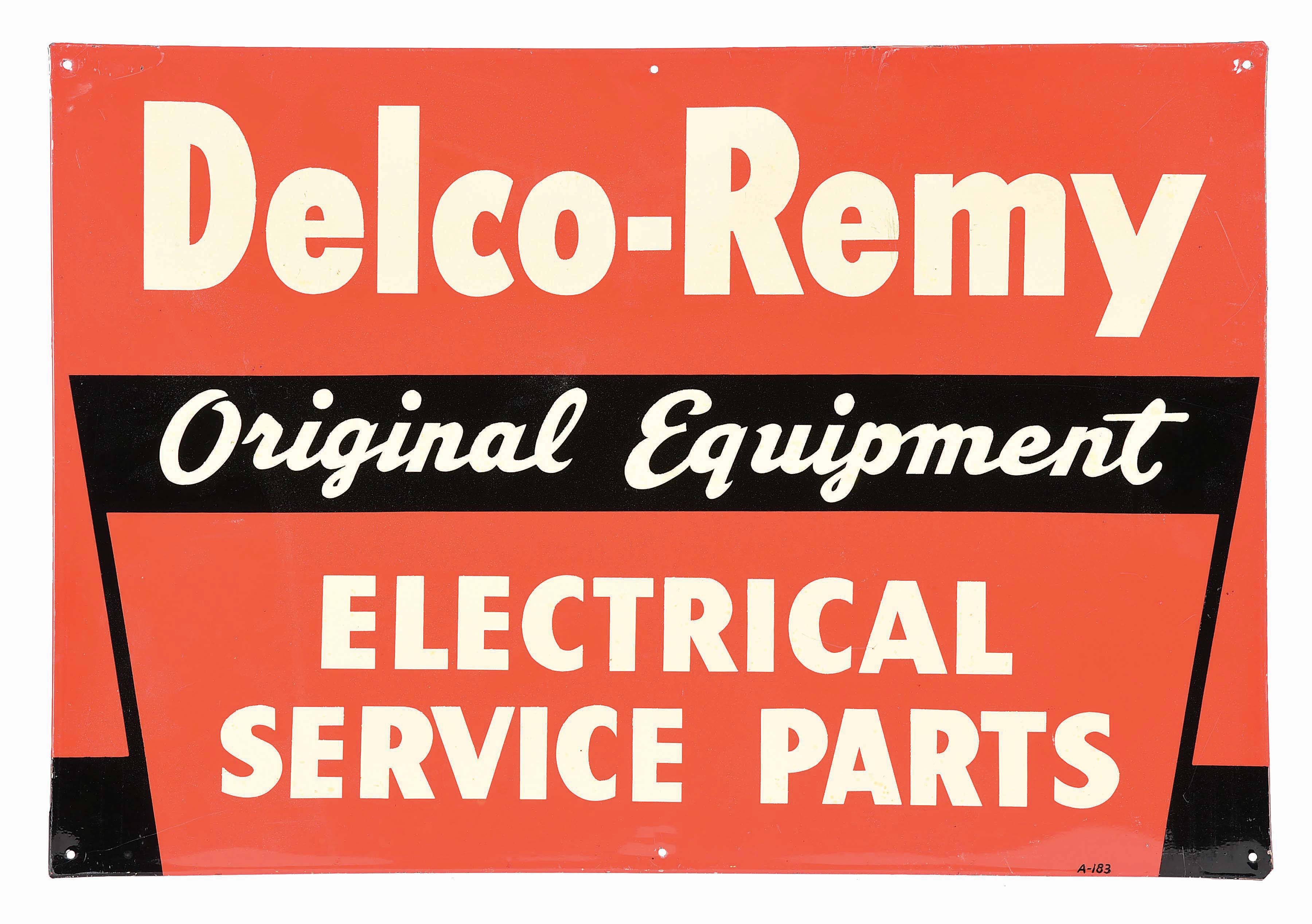 Lot Detail - DELCO REMY ORIGINAL SERVICE PARTS TIN SERVICE STATION SIGN.