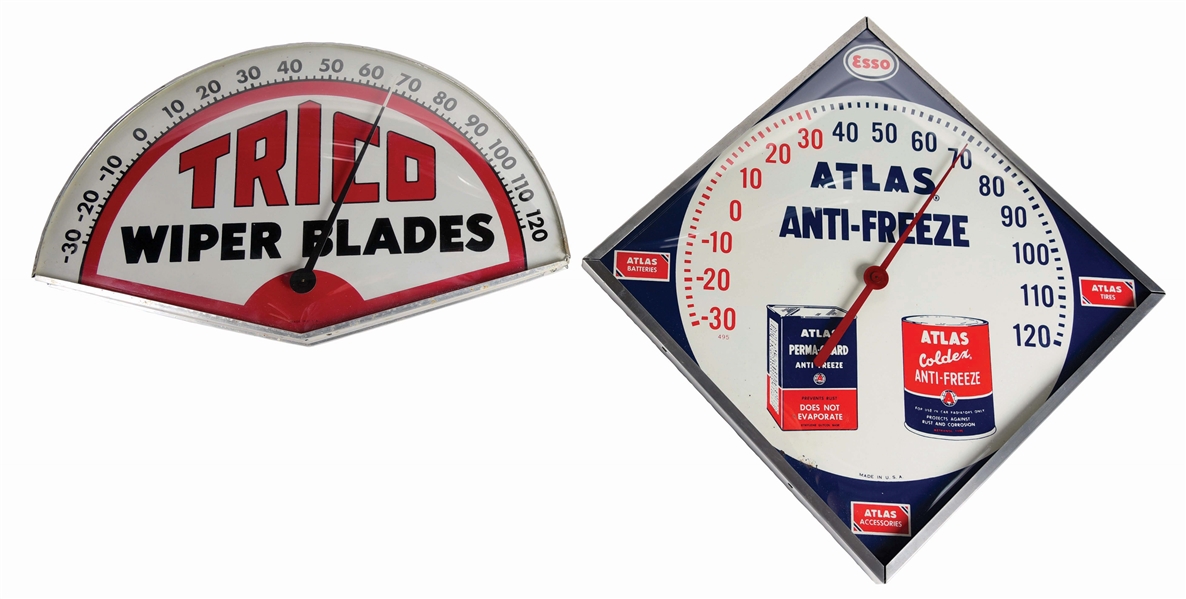 LOT OF 2: TRICO WIPER BLADES & ATLAS ANTIFREEZE GLASS FACE THERMOMETERS.