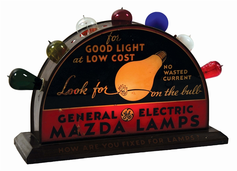 GENERAL ELECTRIC EDISON MAZDA LAMPS COUNTERTOP BULB DISPLAY.