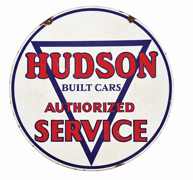 HUDSON BUILT CARS AUTHORIZED SERVICE PORCELAIN SIGN.