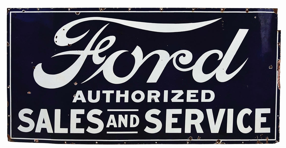 FORD AUTHORIZED SALES & SERVICE PORCELAIN SIGN.