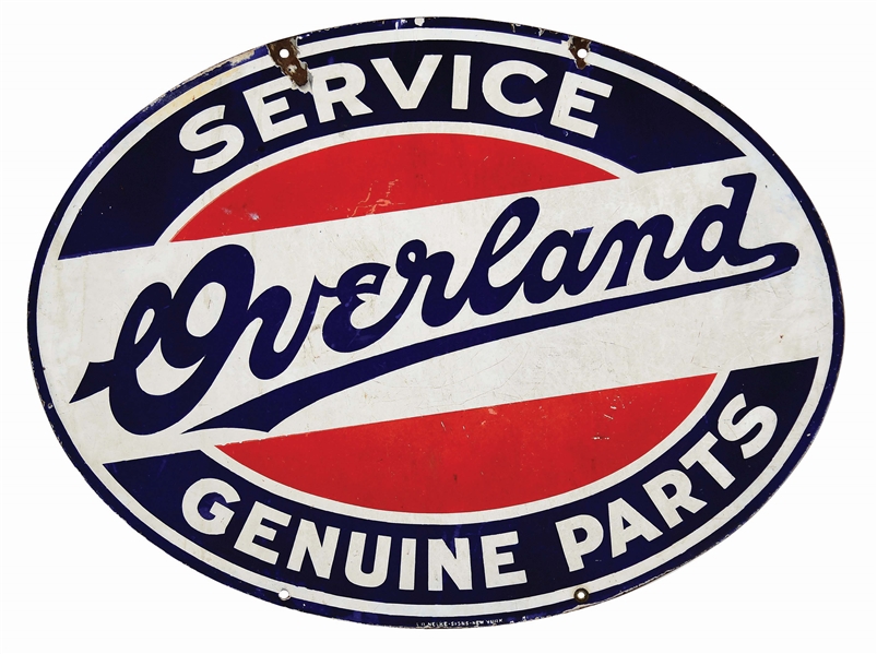 OVERLAND GENUINE PARTS & SERVICE PORCELAIN SIGN.