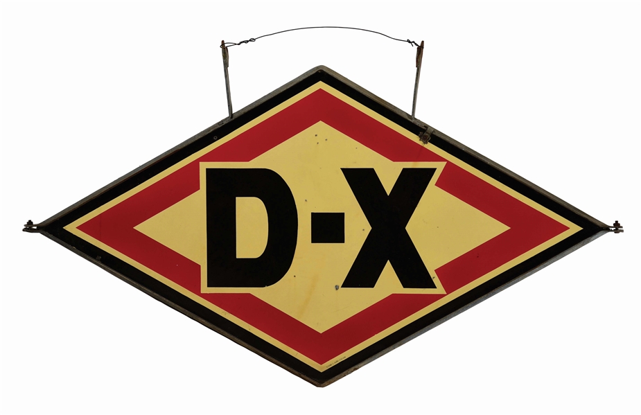 DX GASOLINE PORCELAIN SERVICE STATION SIGN W/ ORIGINAL METAL RING. 