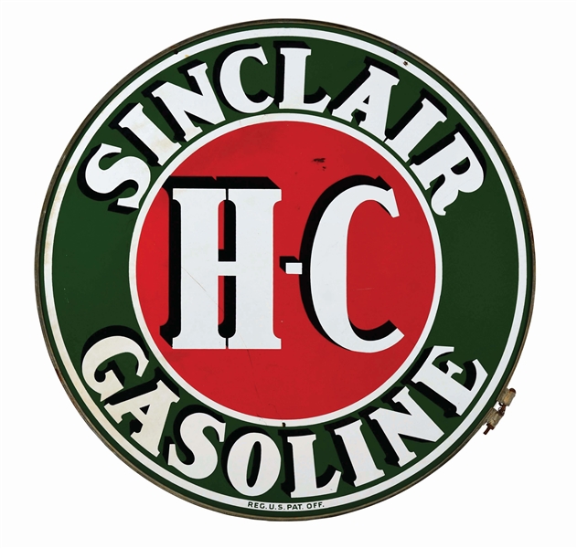 SINCLAIR HC GASOLINE PORCELAIN SERVICE STATION SIGN W/ ORIGINAL RING. 
