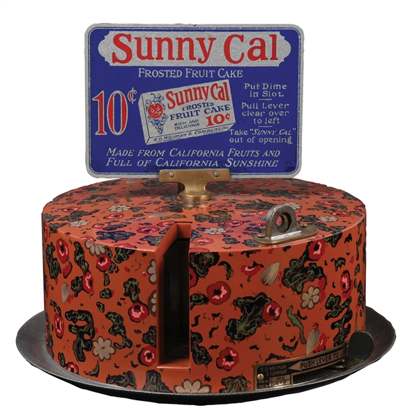 10¢ SUNNY CAL FROSTED FRUIT CAKE VENDING MACHINE.  