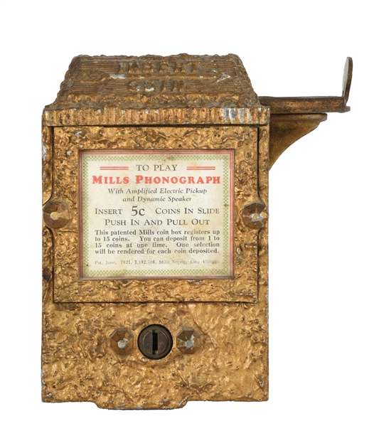 EARLY CAST-IRON MILLS PHONOGRAPH REMOTE COIN ENTRY.