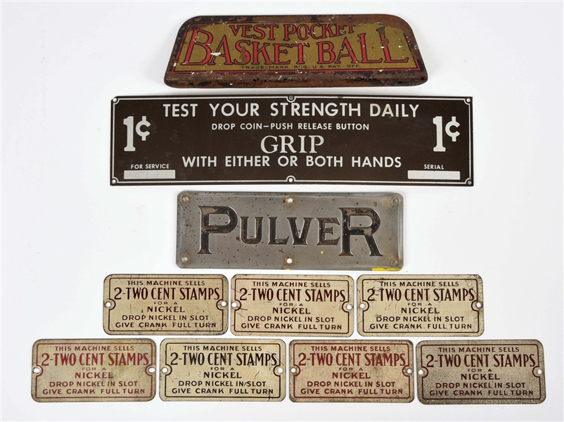 ASSORTMENT OF ORIGINAL SIGNS FOR COIN-OPERATED MACHINES.