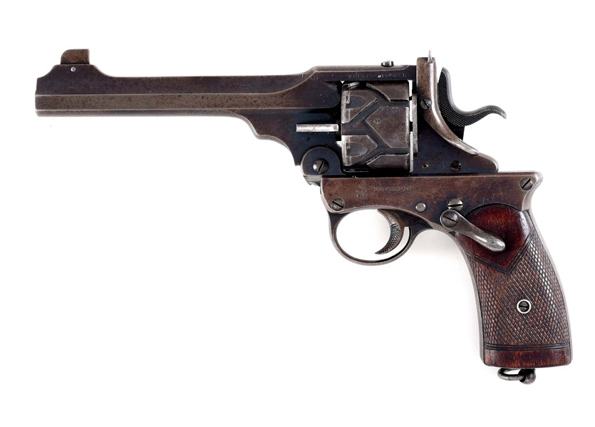 (C) WEBLEY FOSBERY SEMI-AUTOMATIC .455 TARGET REVOLVER, PURCHASED BY CAPTAIN CHARLES C. L. TAYLOR OF THE SOUTH WALES BORDERERS.