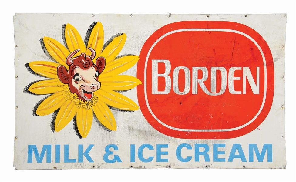 BORDEN MILK & ICE CREAM EMBOSSED ALUMINUM SIGN.