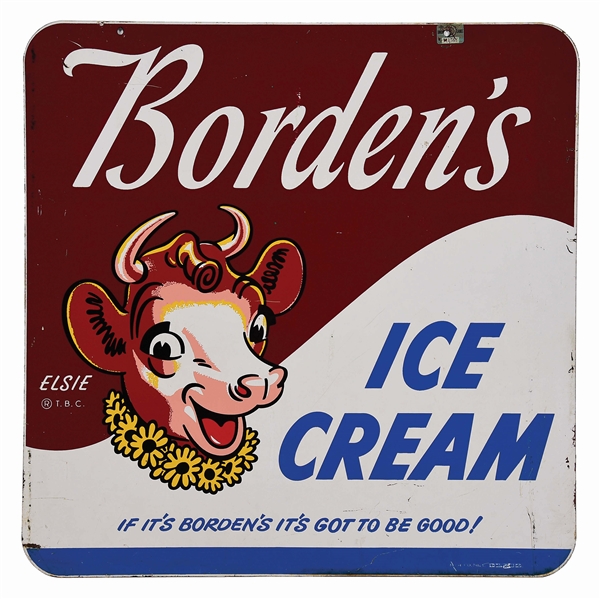 BORDENS ICE CREAM TIN SIGN W/ ELSIE THE COW GRAPHICS.