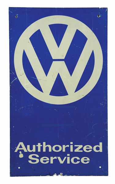 VOLKSWAGEN AUTHORIZED SERVICE TIN SIGN W/ REFLECTIVE PAINT. 