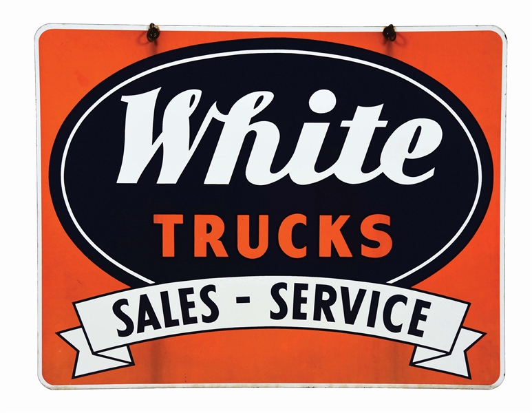 OUTSTANDING WHITE TRUCKS SALES & SERVICE PORCELAIN DEALERSHIP SIGN. 