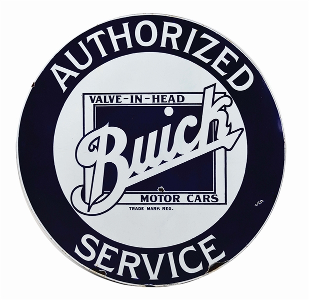 BUICK VALVE IN HEAD AUTHORIZED SERVICE PORCELAIN SIGN. 