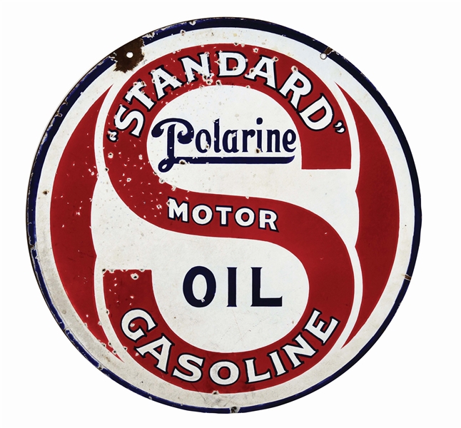 STANDARD GASOLINE & POLARINE MOTOR OIL PORCELAIN CURB SIGN. 