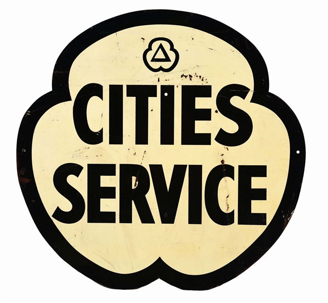 CITIES SERVICE GASOLINE & MOTOR OIL DIE CUT TIN SERVICE STATION SIGN. 