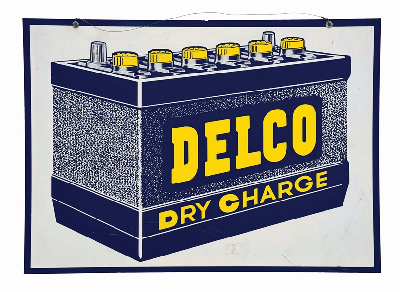 DELCO DRY CHARGE BATTERIES TIN SERVICE STATION SIGN.